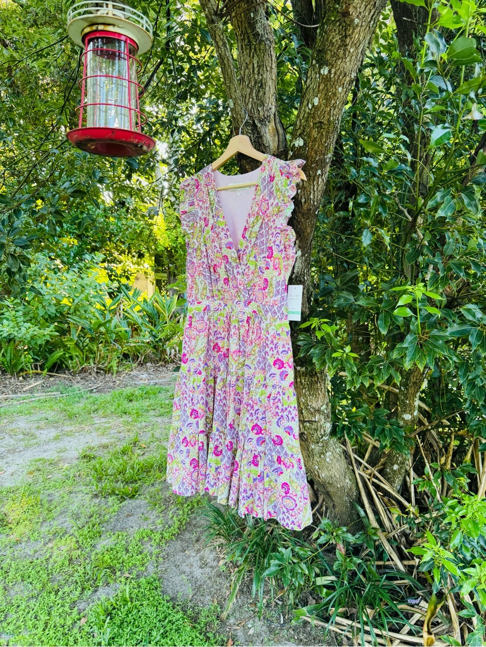 Taylor Pink Floral Ruffle V-Neck Mini Dress
